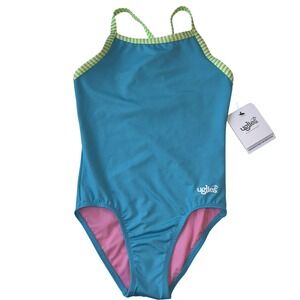 Dolfin NWT  Youth Girls Blue Pink One Piece Swimsuit‎ Training Size 14